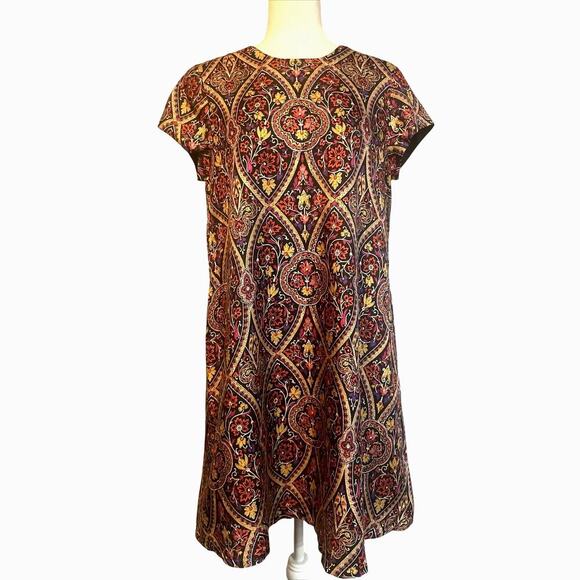 J McLaughlin Silk Cap Sleeve Swing Dress A-Line Mini Floral Lined M Paisley NWOT - Picture 1 of 9